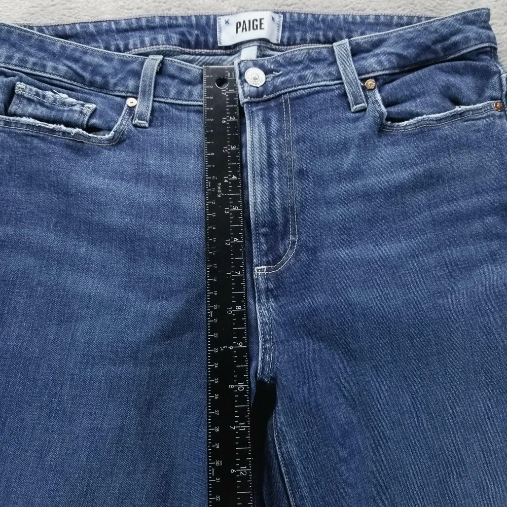 Paige Jeans Womens 30 Blue Colette Crop Flare Mid Rise Raw Fringe Stretch - Picture 7 of 10